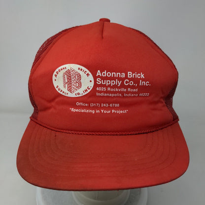 Adonna Brick Supply Co Inc. Snapback Trucker Hat Red OSFA Mesh Back Rope 6 Panel
