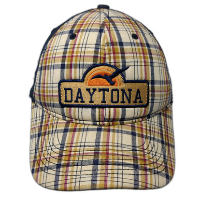 Bioworld Daytona Trucker Hat Blue Beige Plaid Mesh Snapback One Size Seagull