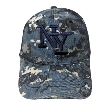 NY New York Strapback Hat Blue Camo One Size Embroidered Vent Holes