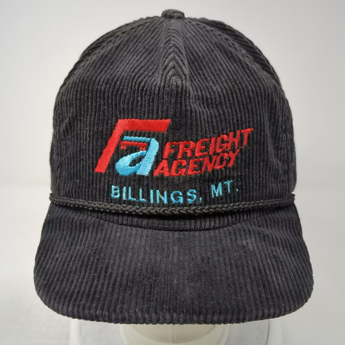 Black Corduroy 5 Panel Hat Freight Agency Billings MT Rope USA Embroidered OS