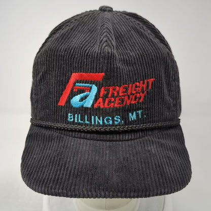 Black Corduroy 5 Panel Hat Freight Agency Billings MT Rope USA Embroidered OS