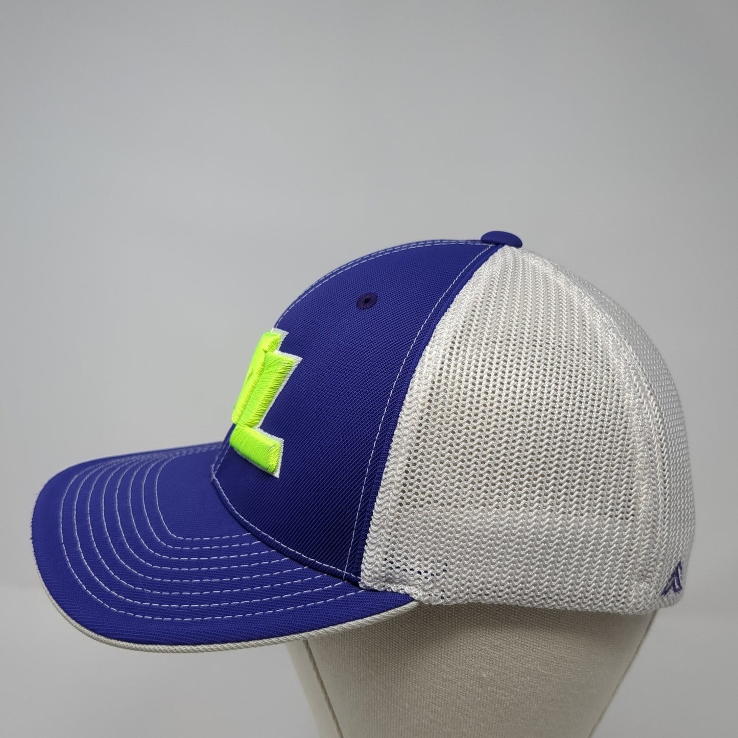 ML Fitted Trucker Hat Blue 7 3/8 Embroidered Mesh Back 404M Pacific Headwear