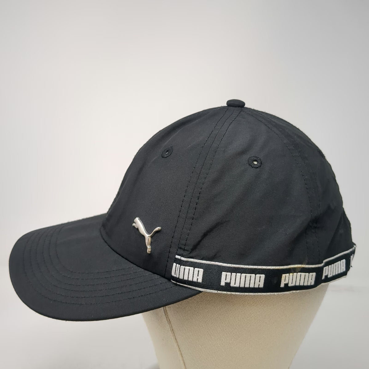 Puma Baseball Cap Black One Size Cat Logo Script Band Slideback Performance Hat