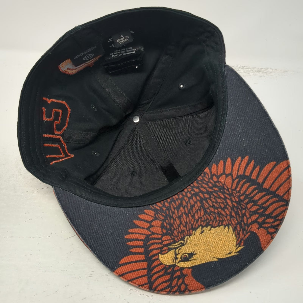 Harley-Davidson Baseball Cap Black Orange Gold S Fitted Shield Logo Eagle Hat