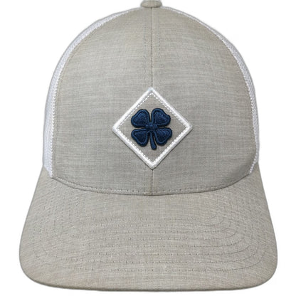 Black Clover Trucker Hat Beige White Blue One Size Mesh Back Snapback Clover