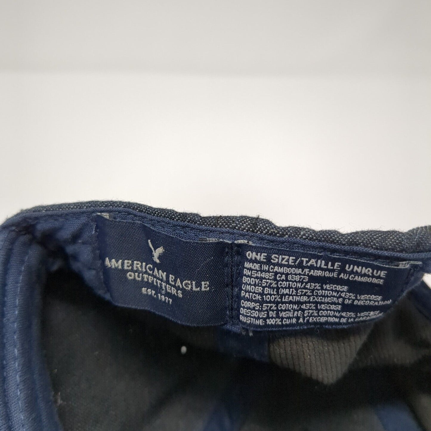 American Eagle Outfitters Snapback Hat Black OS Adjustable Leather Patch 6 Panel