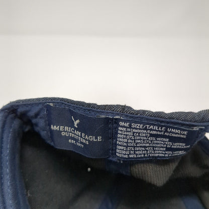 American Eagle Outfitters Snapback Hat Black OS Adjustable Leather Patch 6 Panel