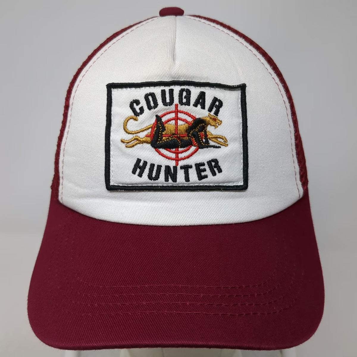 SPIRI! Trucker Hat Red White One Size Cougar Hunter Graphic Patch Mesh Snapback