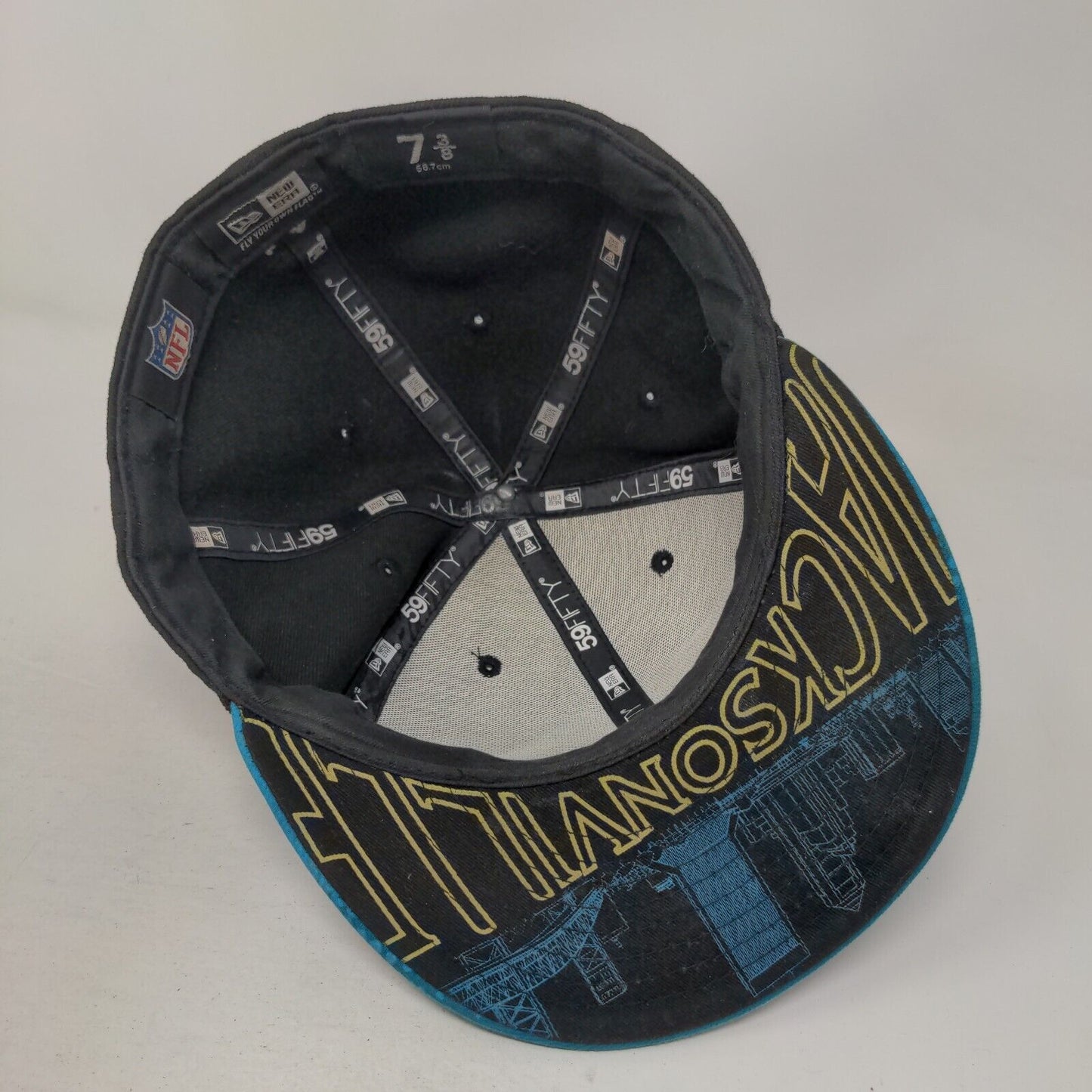 Jacksonville Jaguars Fitted Hat Black Blue Size 7 3/8 3D Logo 59Fifty NFL