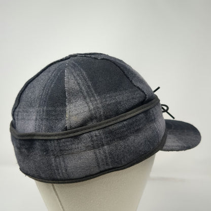 Stormy Kromer Baseball Cap Gray 7 3/8 Hat Plaid Wool Ear Flap Made USA Vintage