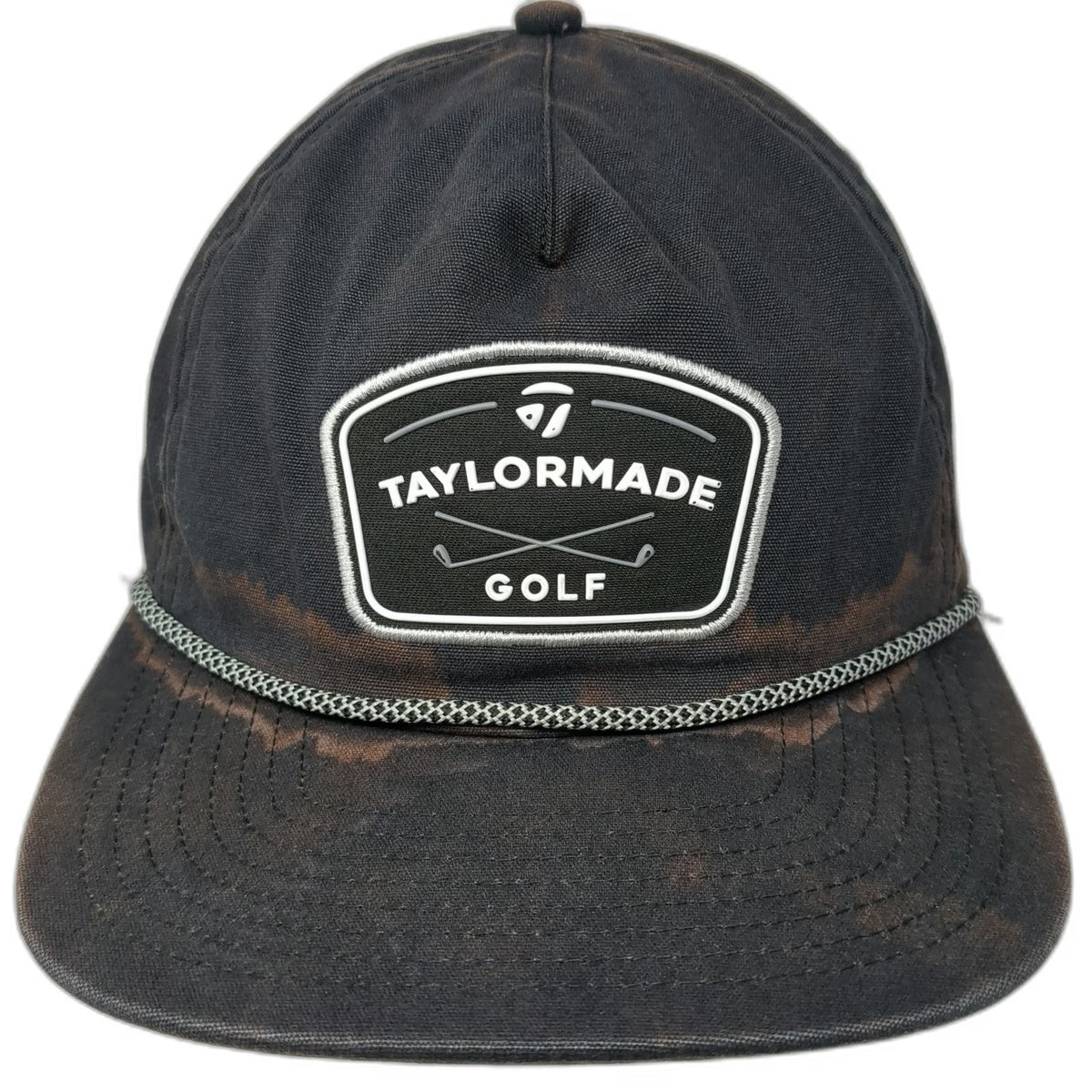 TaylorMade 5 Panel Black One Size Golf Snapback Rope Distressed Logo Patch Hat