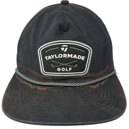 TaylorMade 5 Panel Black One Size Golf Snapback Rope Distressed Logo Patch Hat
