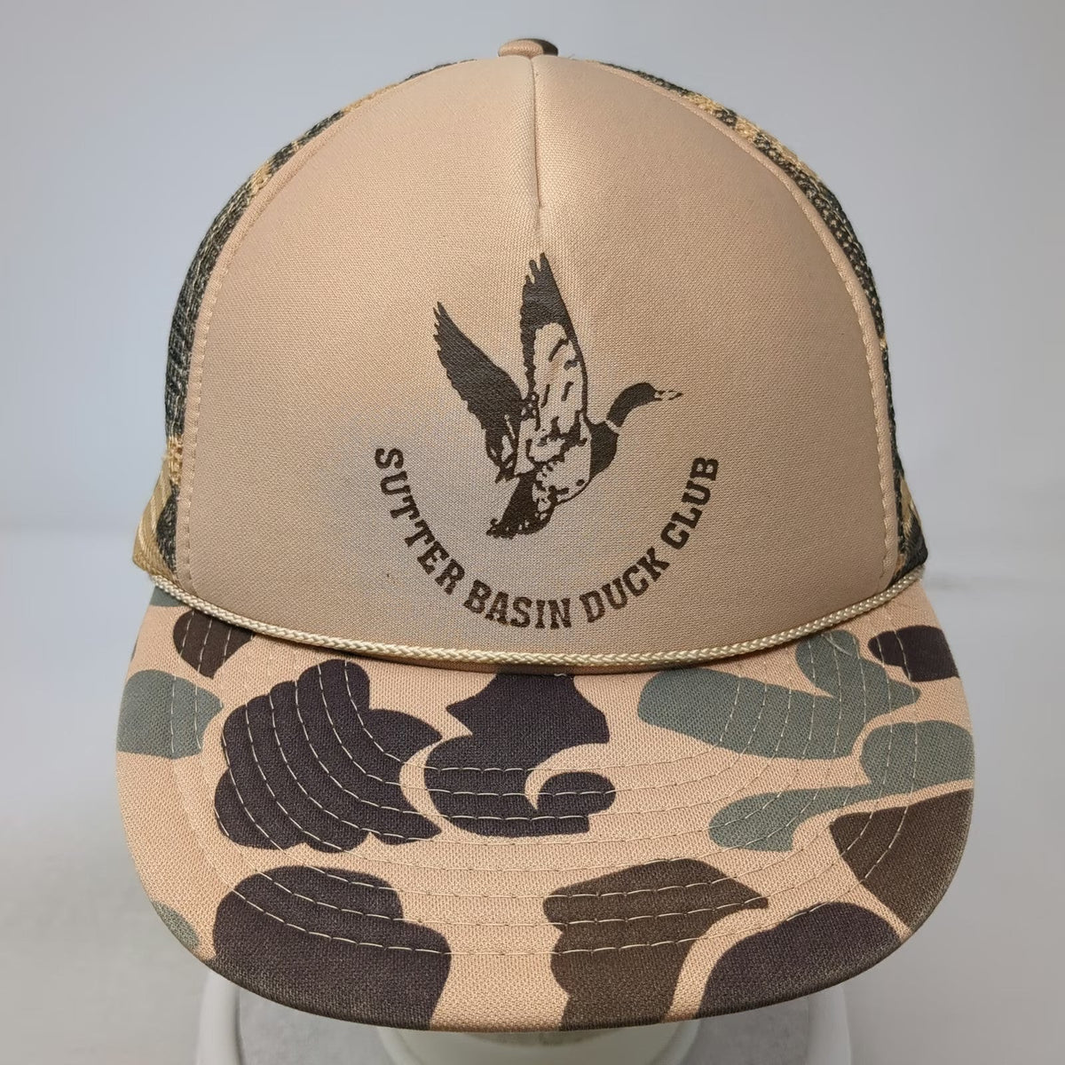Otto Trucker Hat Beige Brown Green One Size Camo Snapback Rope Mesh Duck Club