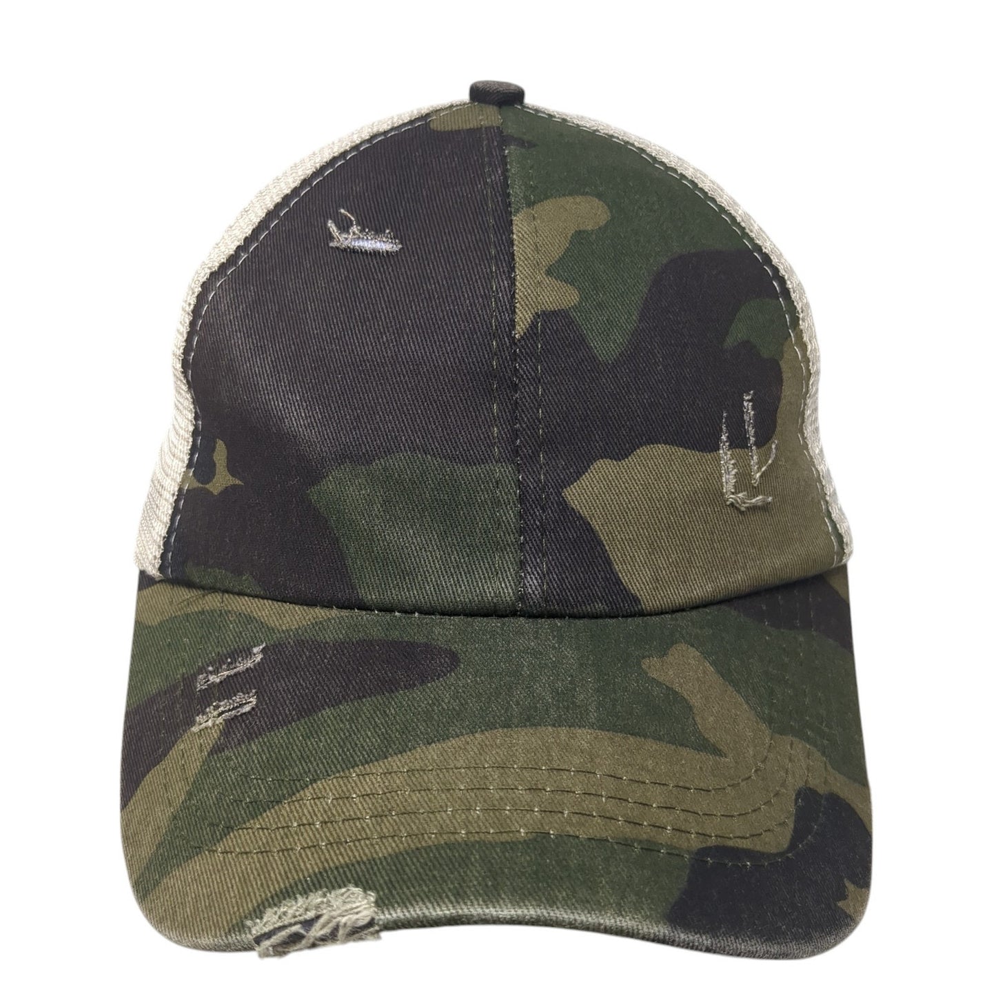 Unbranded Ponytail Back Trucker Hat Multicolor OS Adjustable Mesh Distressed