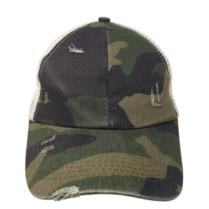 Unbranded Ponytail Back Trucker Hat Multicolor OS Adjustable Mesh Distressed