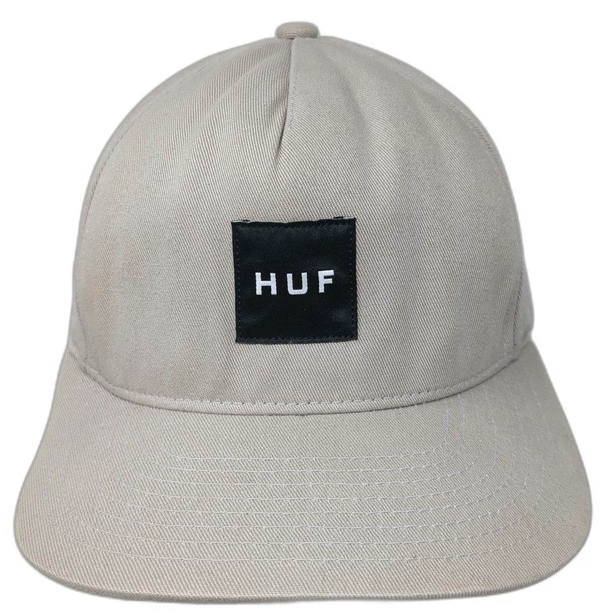 HUF 5 Panel Beige One Size Snapback Cotton Logo Patch Hat Adjustable Flat Brim