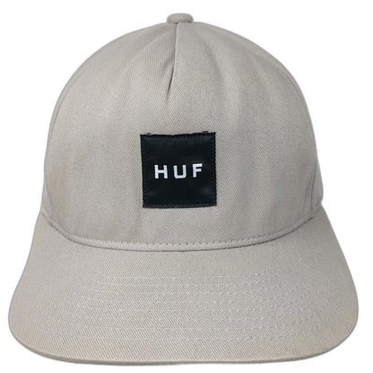 HUF 5 Panel Beige One Size Snapback Cotton Logo Patch Hat Adjustable Flat Brim