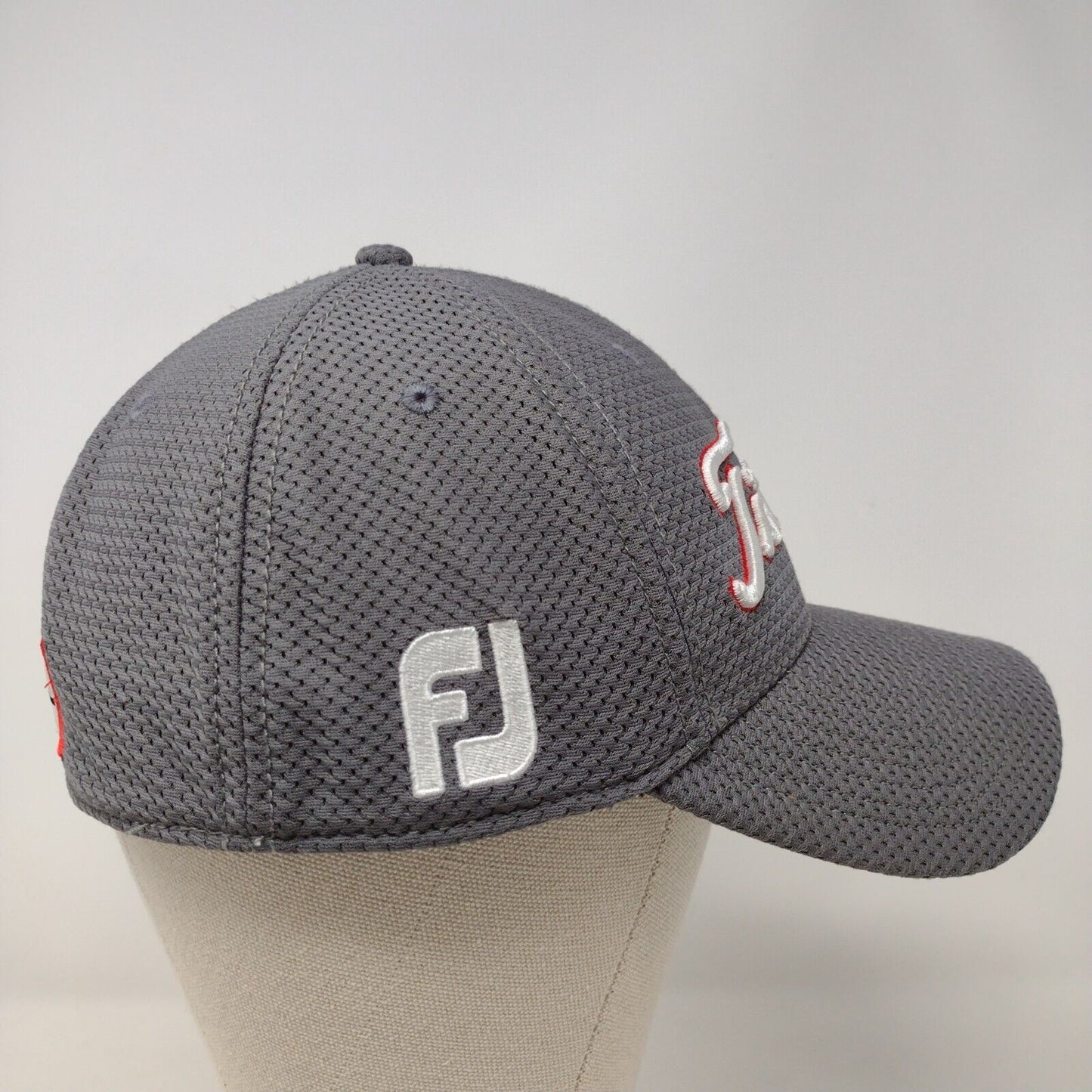 Titleist Pro V1 FJ Fitted Golf Hat Gray M/L Embroidered Vented Holes 6 Panel