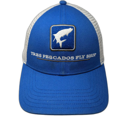 Simms Trucker Hat Blue White OSFM Tres Pescados Fly Shop Mesh Fishing Snapback