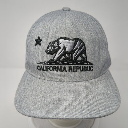 California Republic Snapback Hat Gray One Size Adjustable Embroidered Pit Bull