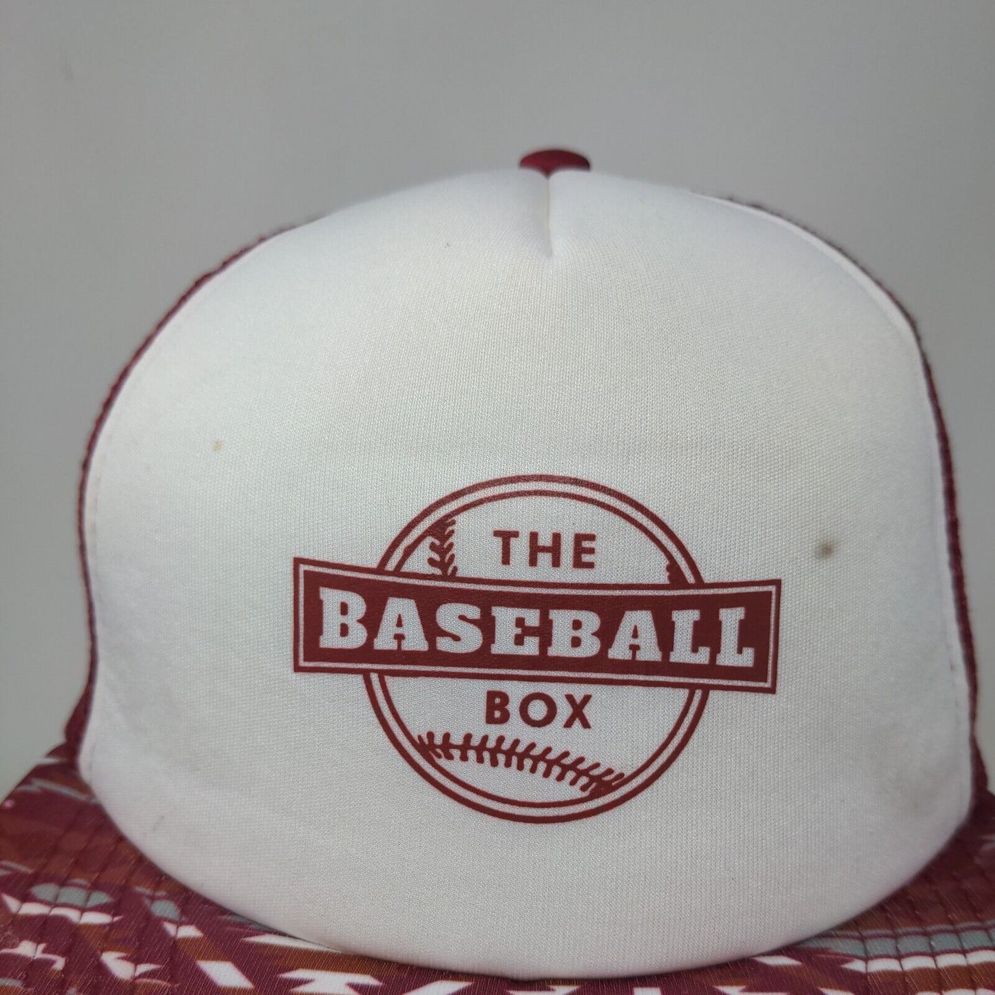 The Baseball Box Snapback Mesh Back Trucker Hat Red OSFA Geometric