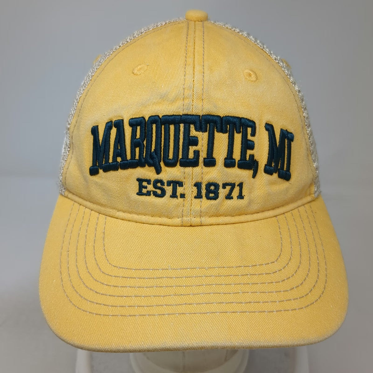 DK Embroidery Trucker Hat Yellow OSFM Marquette MI Mesh Back Snapback Michigan
