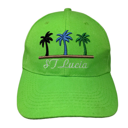 St. Lucia Strapback Hat Green One Size Adjustable Embroidered Palm Tree 6 Panel