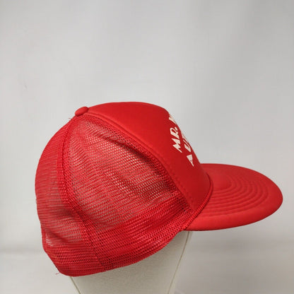 Mr. Wizard Auto Body Snapback Trucker Hat Red OSFA Adjustable Mesh Back Nissin