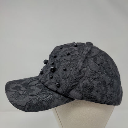 Floral Lace Studded Snapback Hat Black OSFA Adjustable Embellished