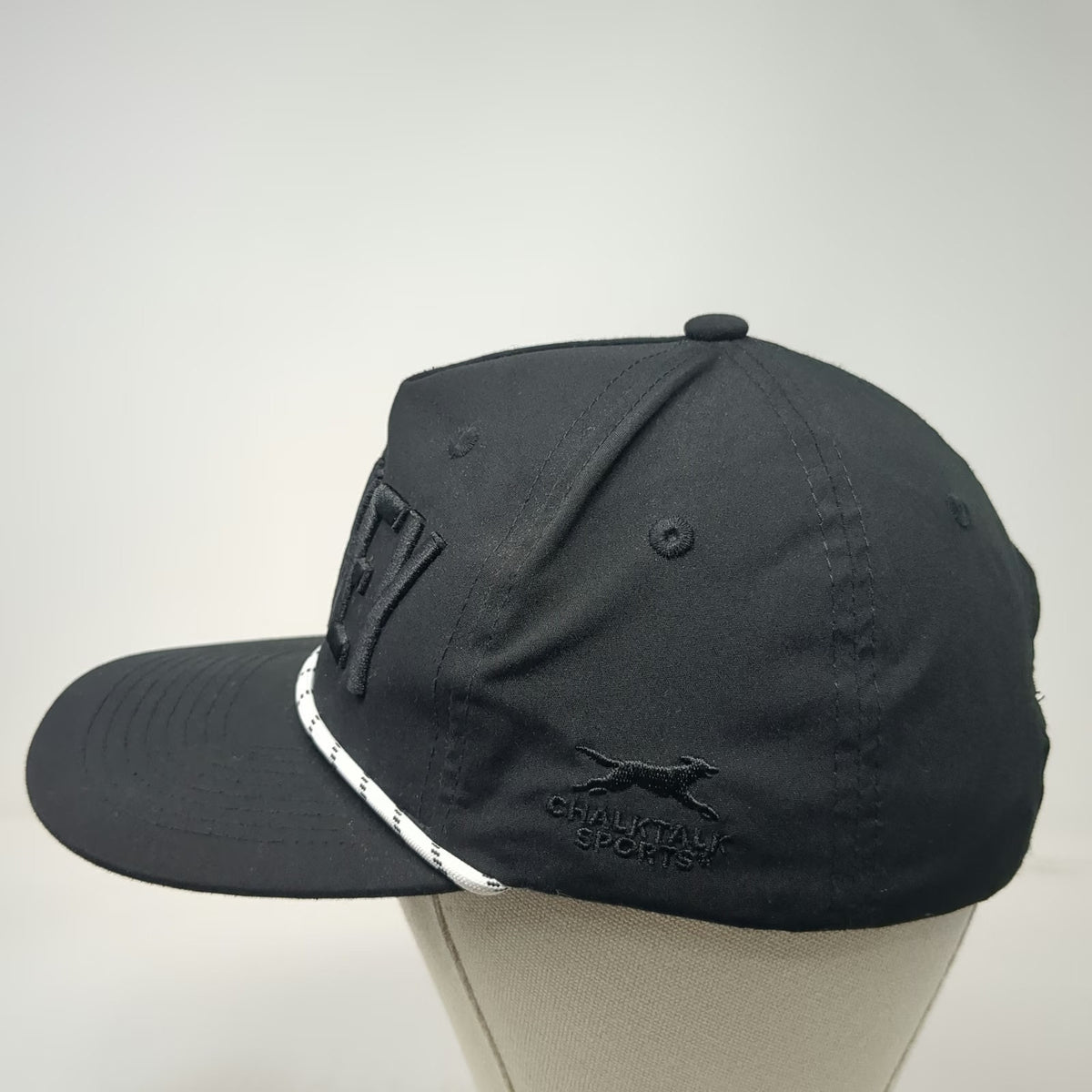 ChalkTalk Sports 5 Panel Black One Size Hockey Rope Snapback Hat 3D Embroidered