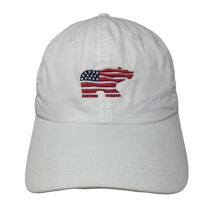 American Flag Bear Strapback Hat White Classic Cut Embroidered Ahead