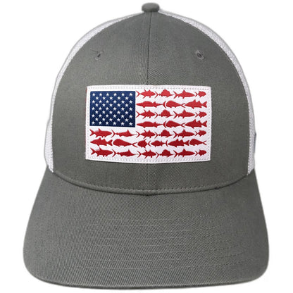 Columbia Baseball Cap Gray XL Mesh Back Fish Flag PFG Performance Fishing Hat