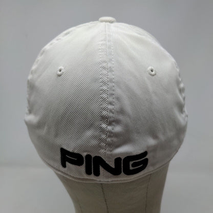 PING Men's Fitted Hat White Size S-M Embroidered Big Logo Nylon Blend