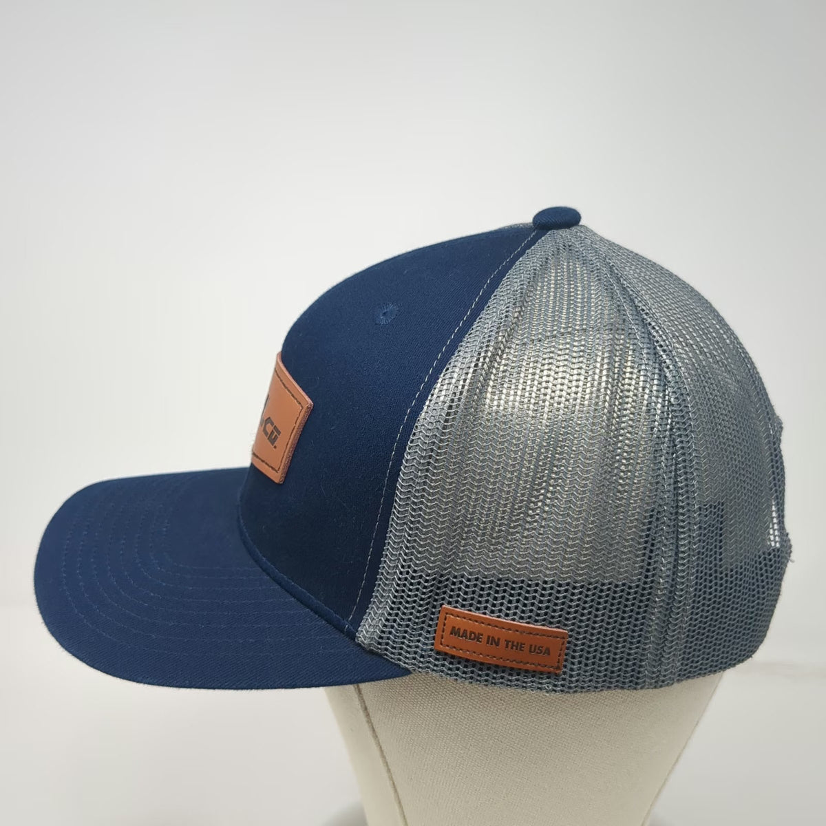 iTOOLco Trucker Hat Blue One Size Leather Patch Mesh Back Snapback USA Tag