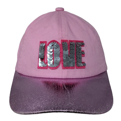 Unbranded Women's Strapback Hat Pink Size OS Shiny LOVE Logo 100% Cotton