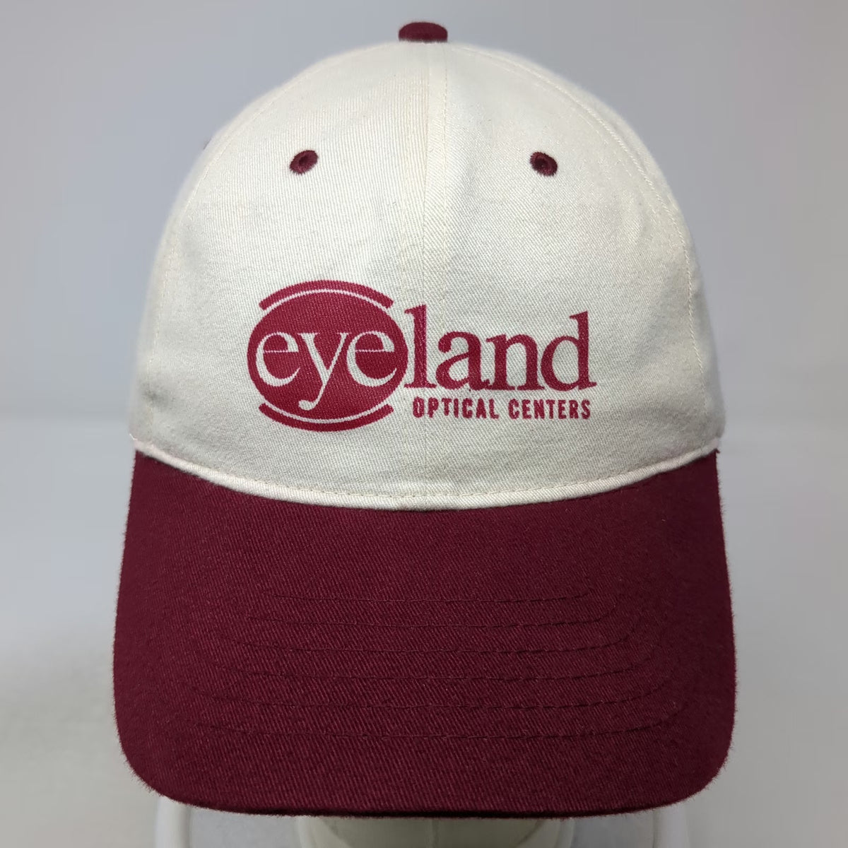 HeadShot Baseball Cap White Red One Size Eyeland Optical Centers Slideback Hat
