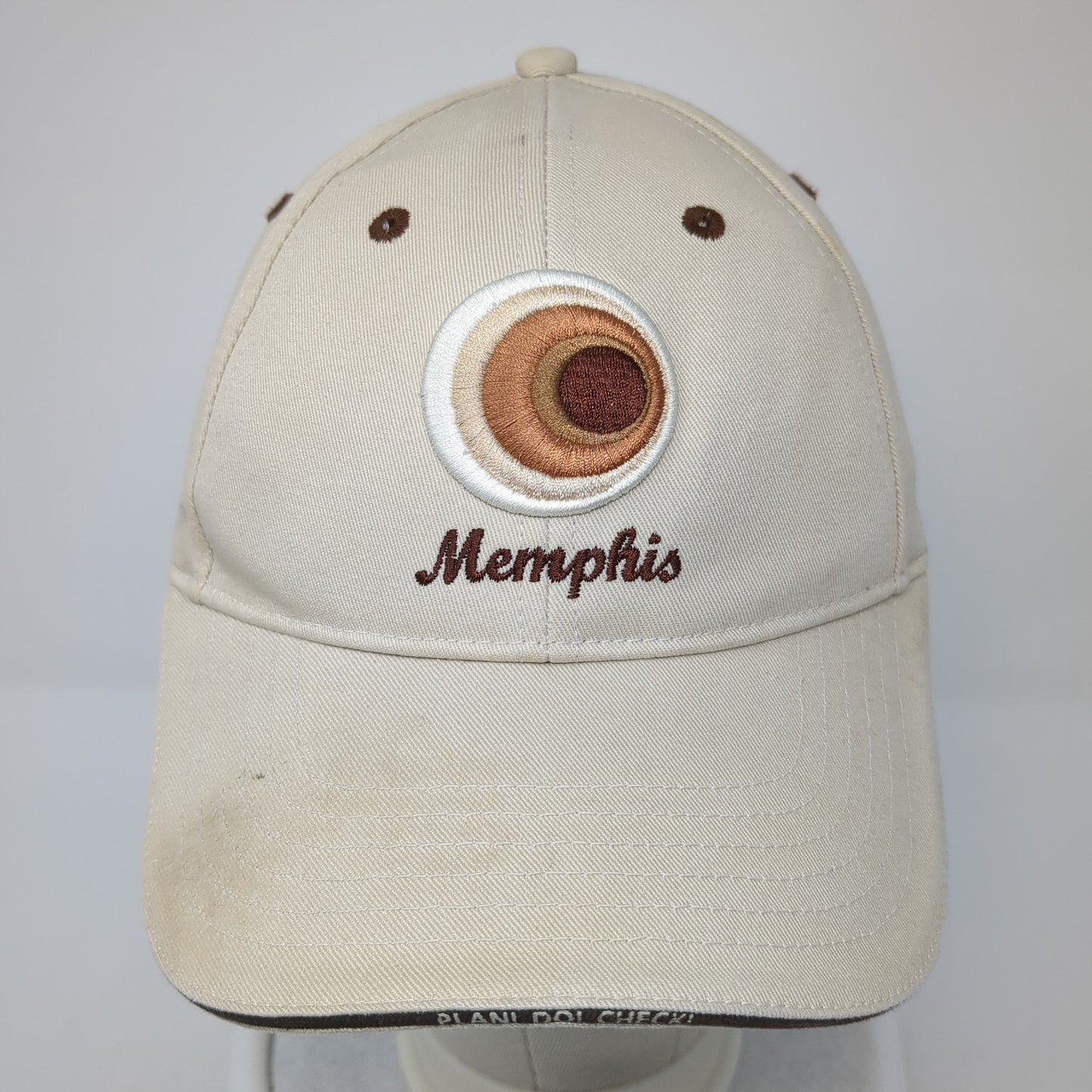 Memphis Plan! Do! Check! Baseball Cap Beige One Size Adjustable Embroidered