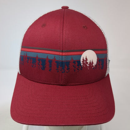 Columbia Baseball Cap Red One Size Fitted Mesh Back Pine Trees Moon Graphic Hat