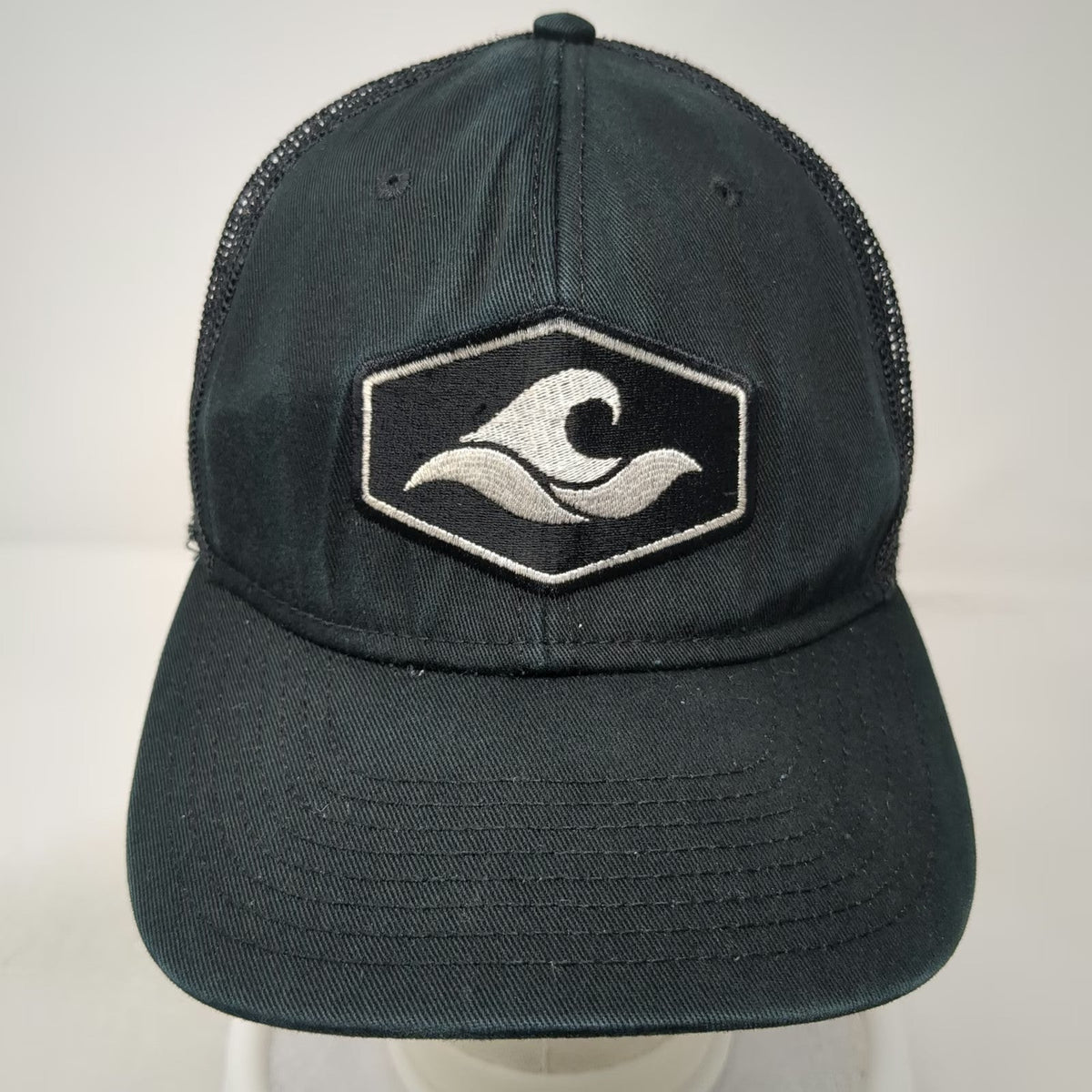 Otto Trucker Hat Black One Size Mesh Back Snapback Wave Patch Structured Crown