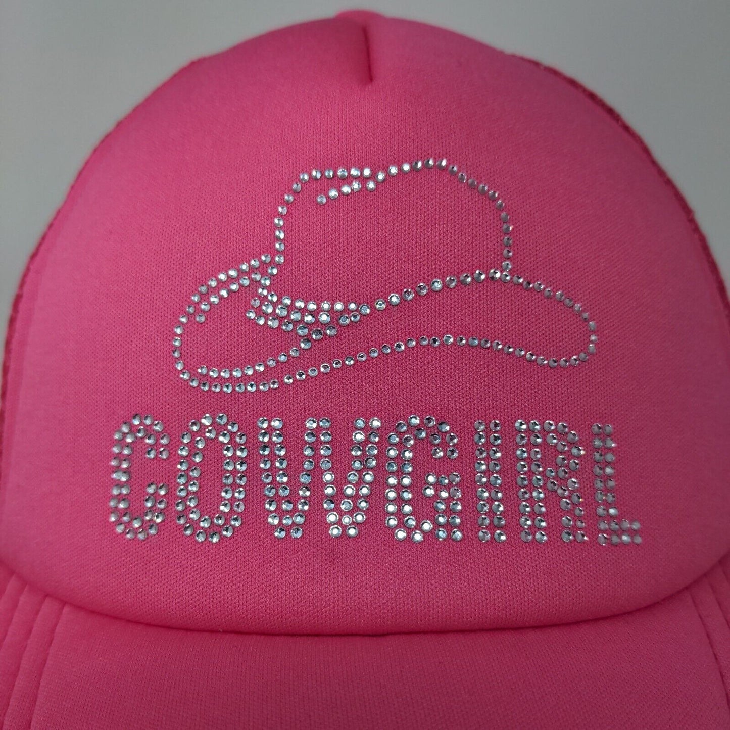 Cowgirl Bling Snapback Mesh Back Trucker Hat Pink One Size Rhinestone