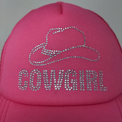 Cowgirl Bling Snapback Mesh Back Trucker Hat Pink One Size Rhinestone