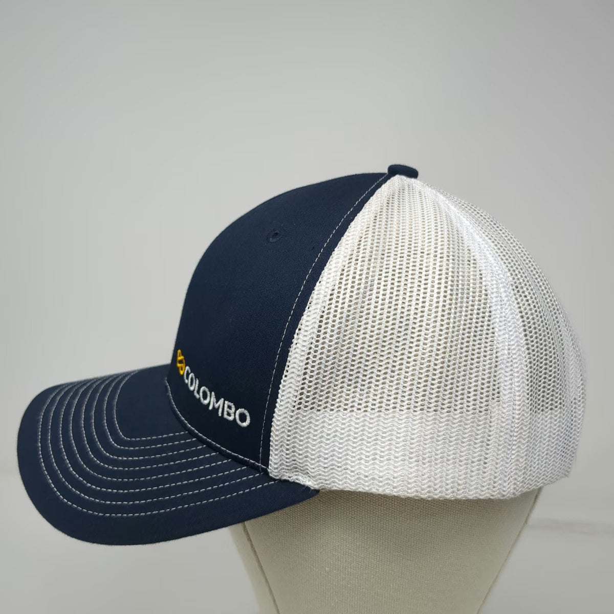 Richardson 112 Trucker Hat Blue White One Size Colombo Logo Mesh Snapback