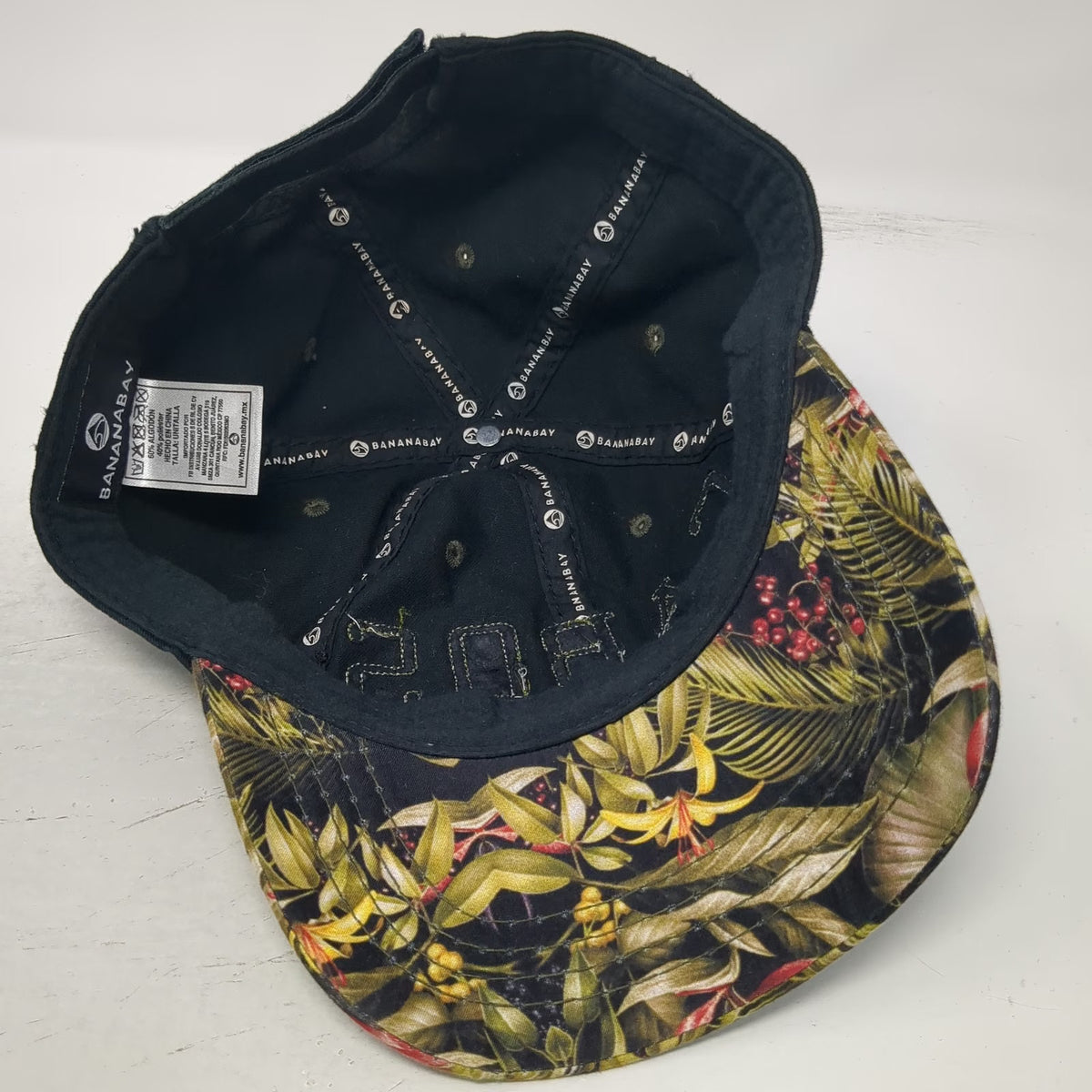 Banana Bay Cabos Mexico Black Baseball Cap Hat One Size Tropical Floral Print