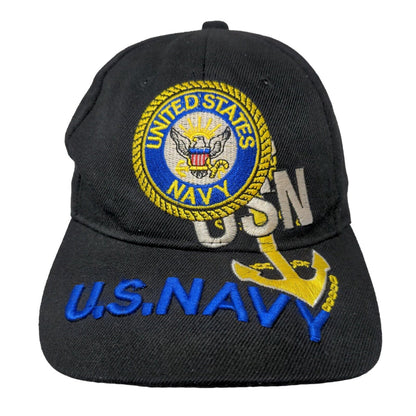 United States Navy Strapback Hat Black Adjustable Embroidered Logo 6 Panel