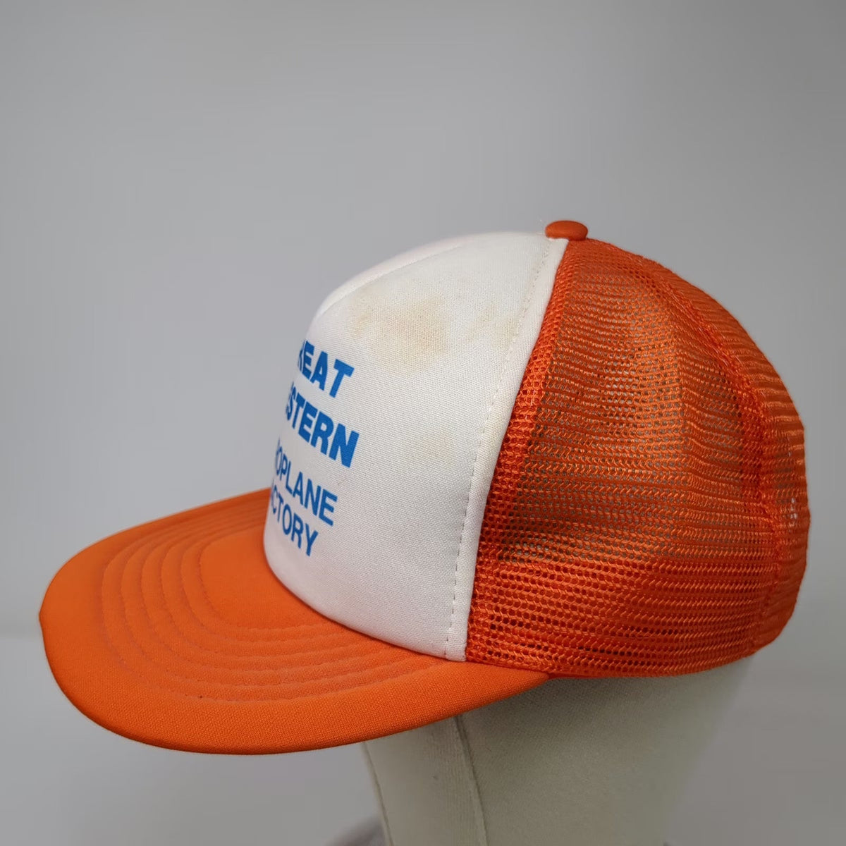 AHS Trucker Hat Orange White 7 5/8 Great Western Aeroplane Factory Mesh Back