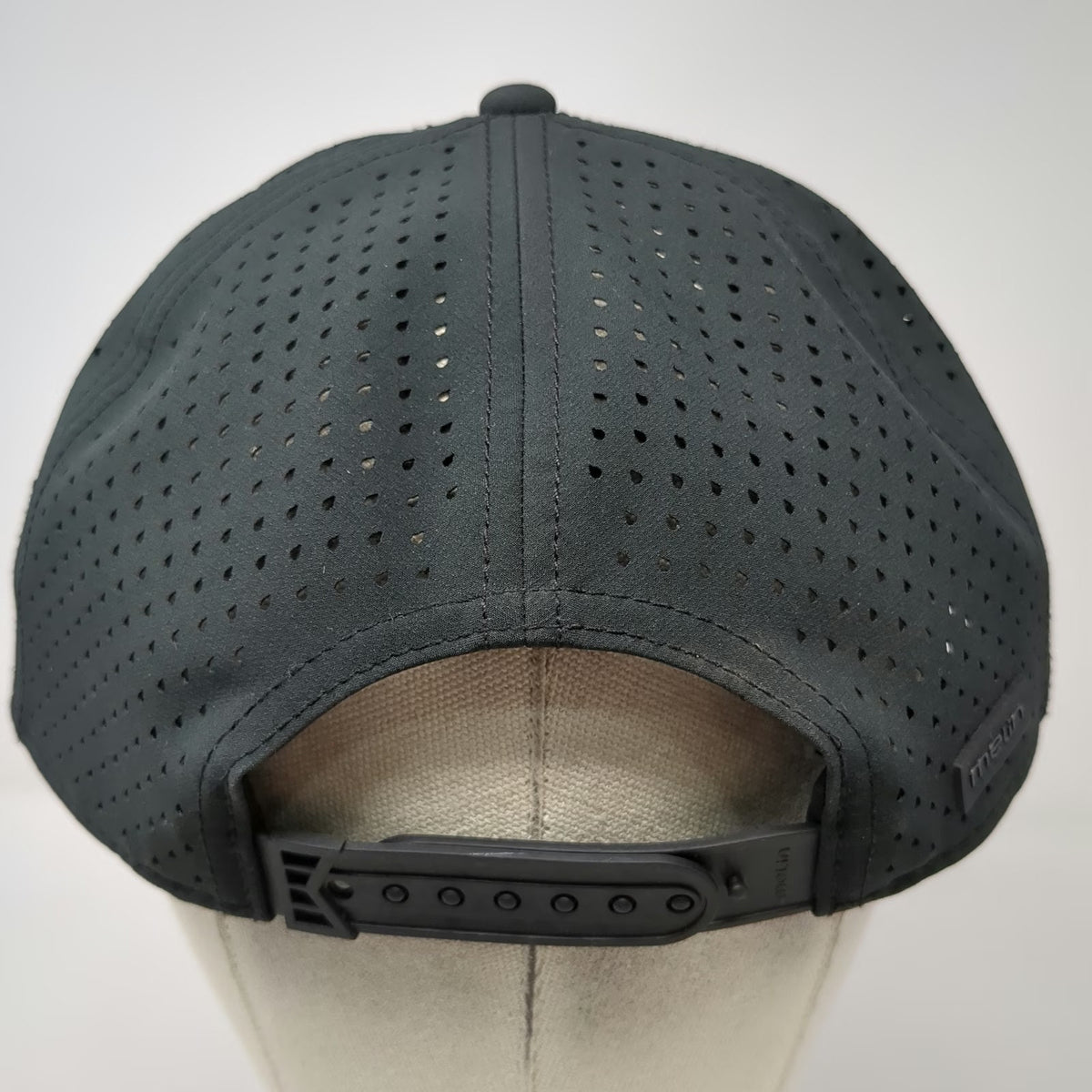 Melin Trucker Hat Black Gray OSFM Camo Hydro Perforated Rubber Logo Adjustable
