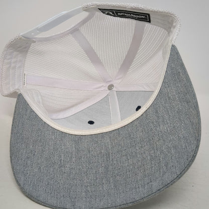 Richardson Trucker Hat Blue Gray White One Size Leather Patch Mesh Back Snapback