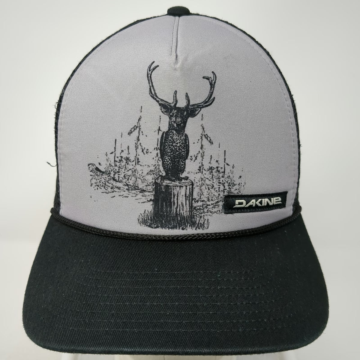 Dakine Trucker Hat Black One Size Mesh Back Rope Snapback Deer Graphic Outdoor