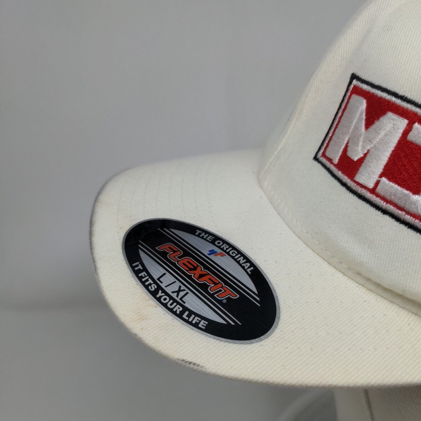 MD Mitchell Dean Fitted Hat Cream L/XL Embroidered 6 Panel Flexfit Yupoong