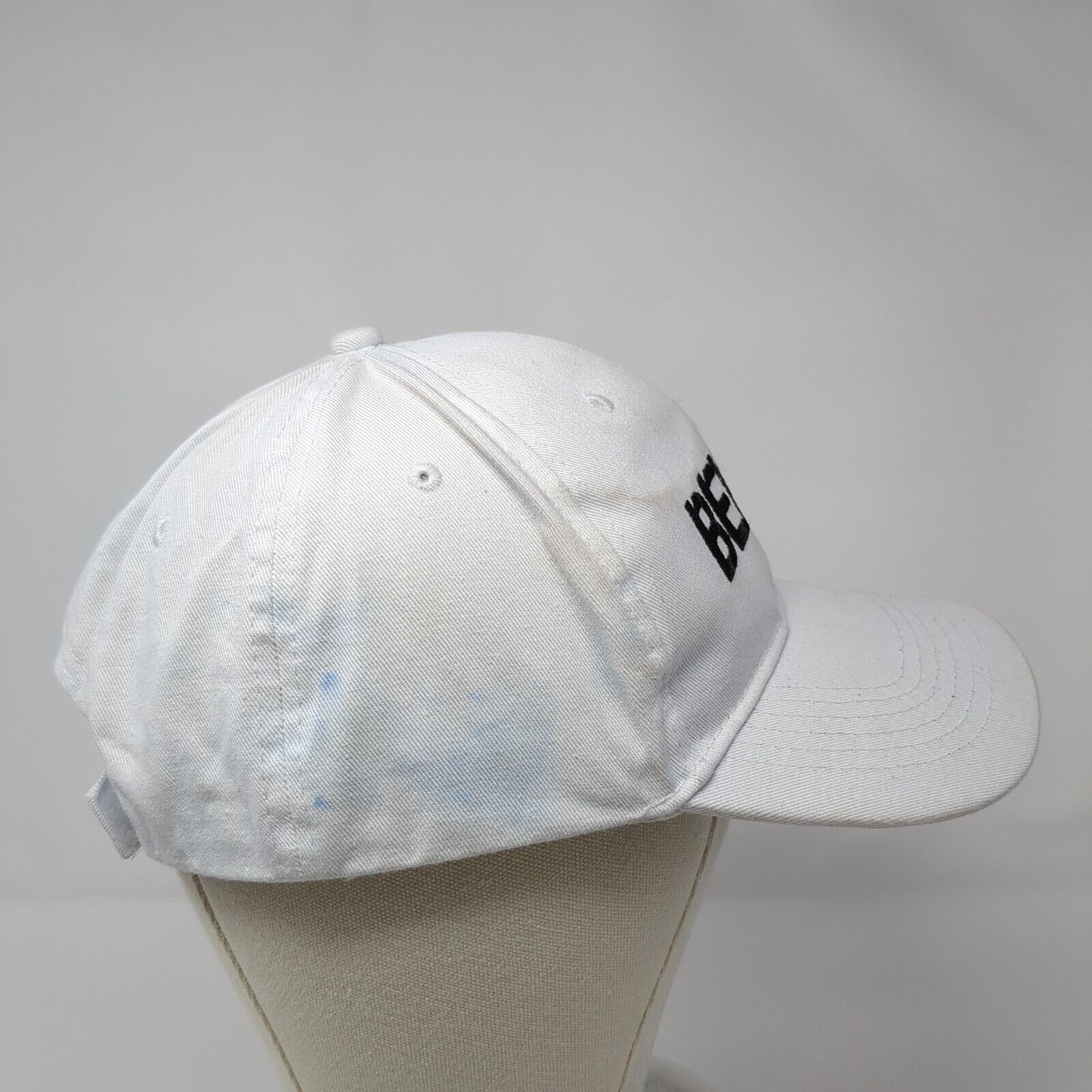 BEHR Strapback Hat White One Size Adjustable Embroidered Vented Holes 6 Panel